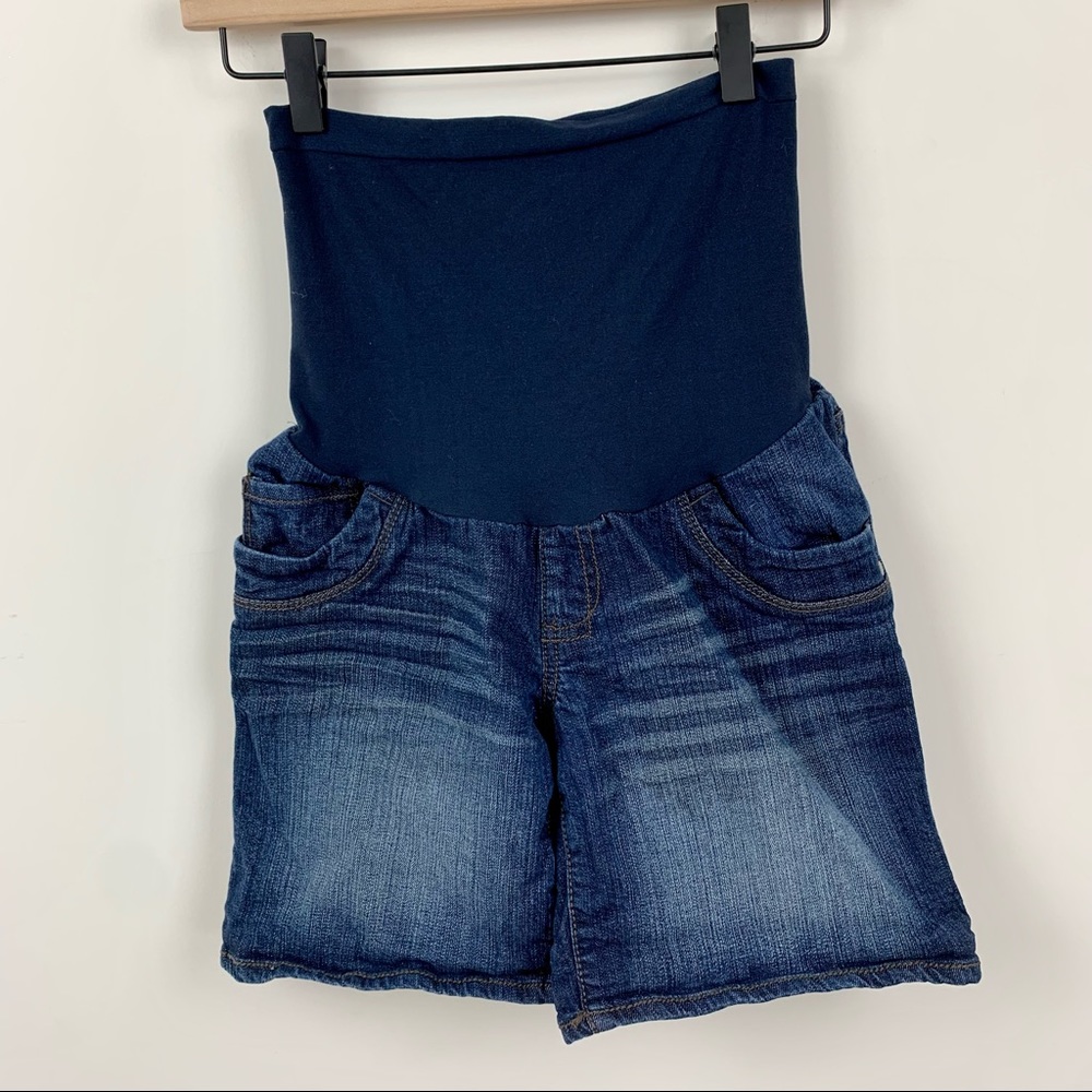 Motherhood Maternity Jean Denim Full Belly Panel Shorts, S